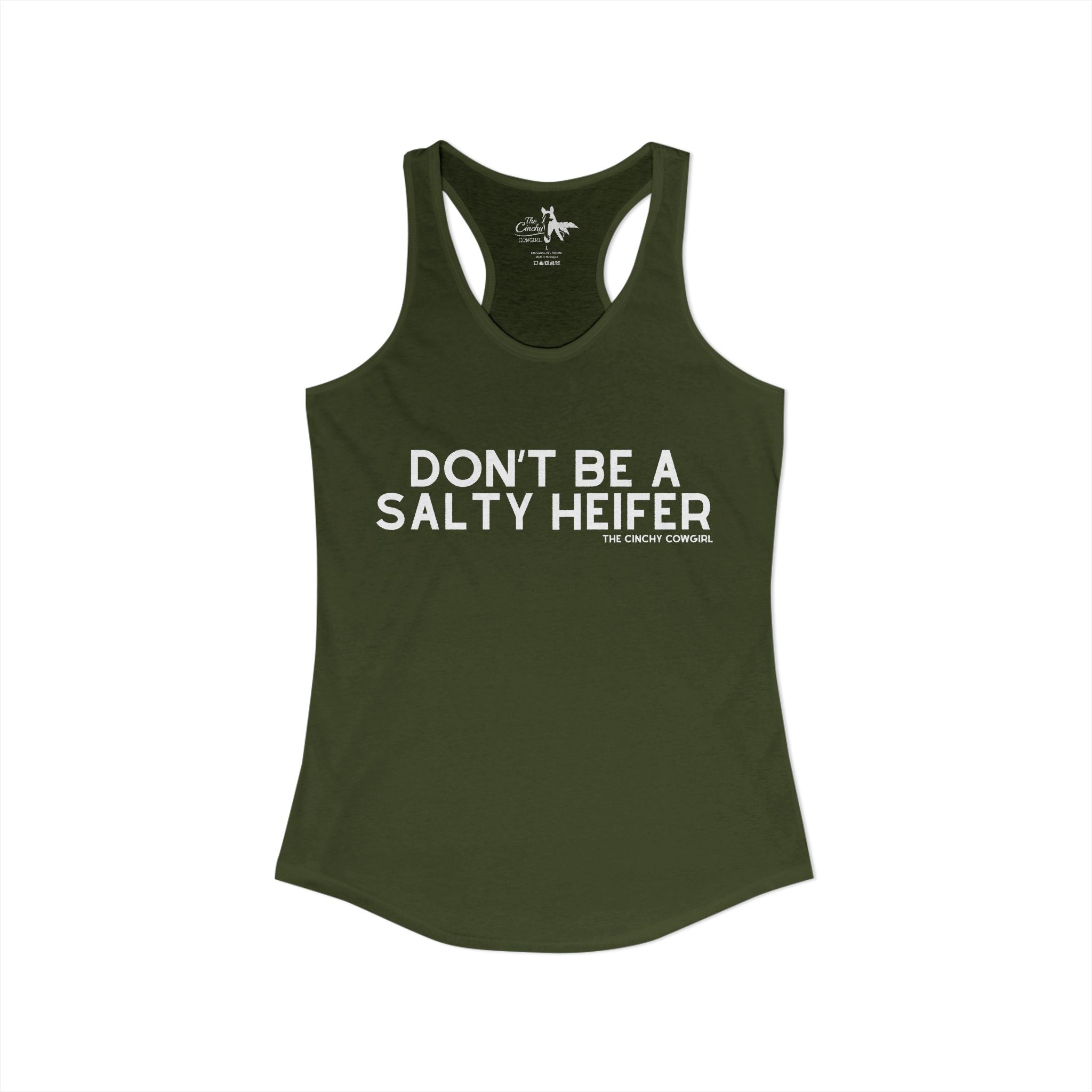 Don't Be A Salty Heifer Tank Top Tank Top The Cinchy Cowgirl - Print XS Solid Military Green