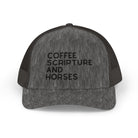 Embroidered Coffee Scripture and Horses Trucker Hat [23 Colors] Embroidered TCC Hat The Cinchy Cowgirl - Print Dark Heather Grey