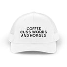 Coffee Cuss Words and Horses Trucker Hat Embroidered TCC Hat The Cinchy Cowgirl - Print White