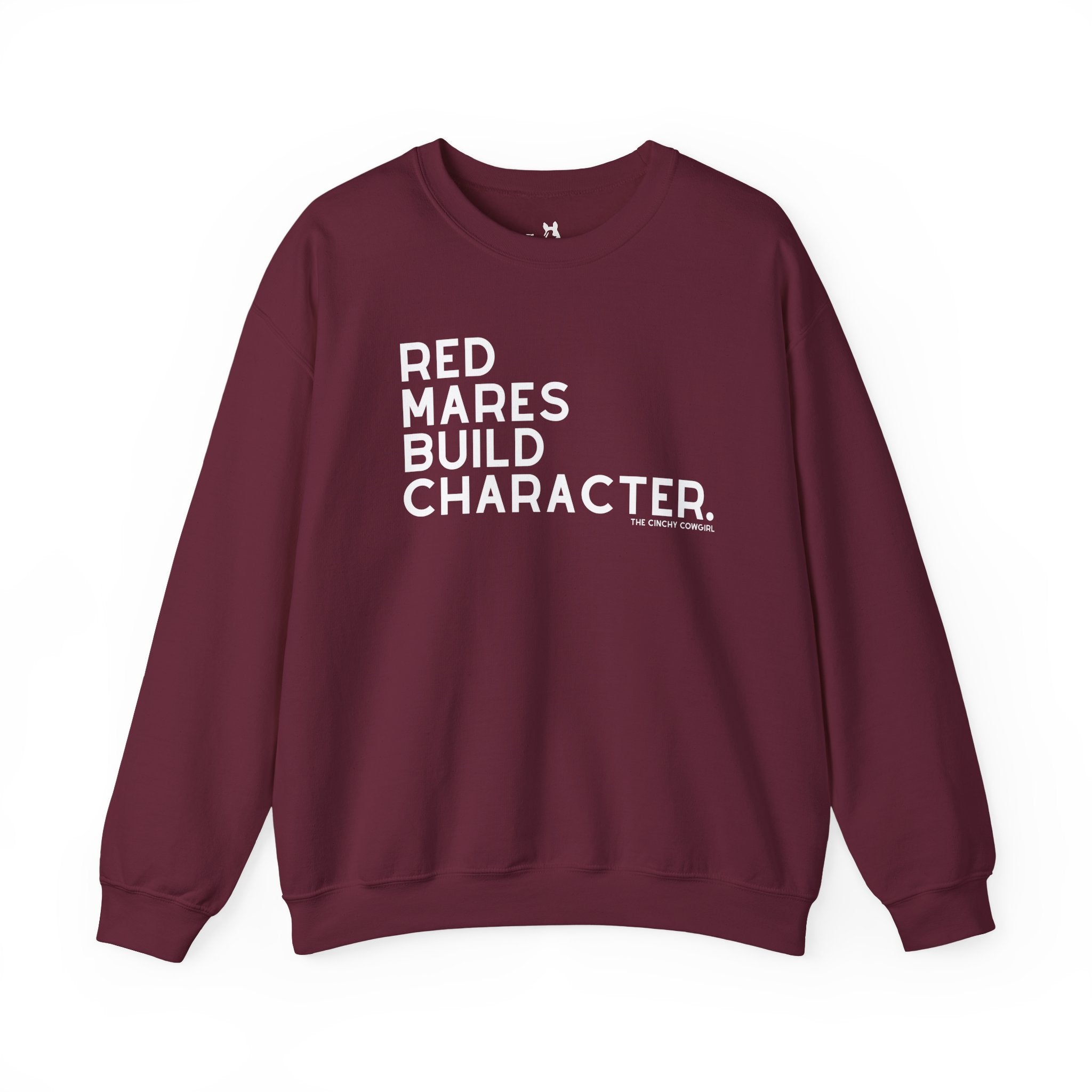 Red Mares Build Character Pullover Sweatshirt The Cinchy Cowgirl - Print S Maroon