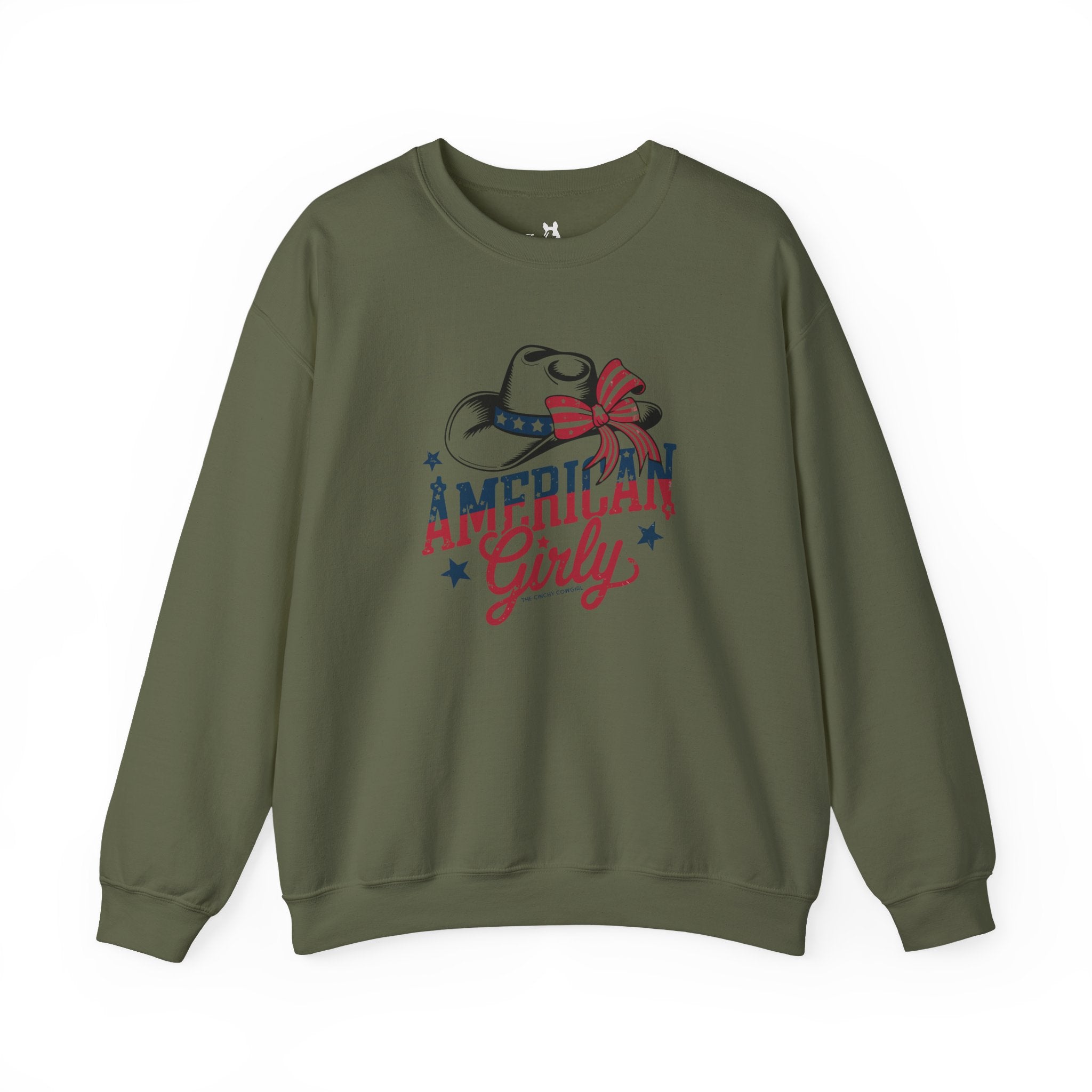 American Girly Fleece Pullover Sweatshirt The Cinchy Cowgirl - Print S Military Green