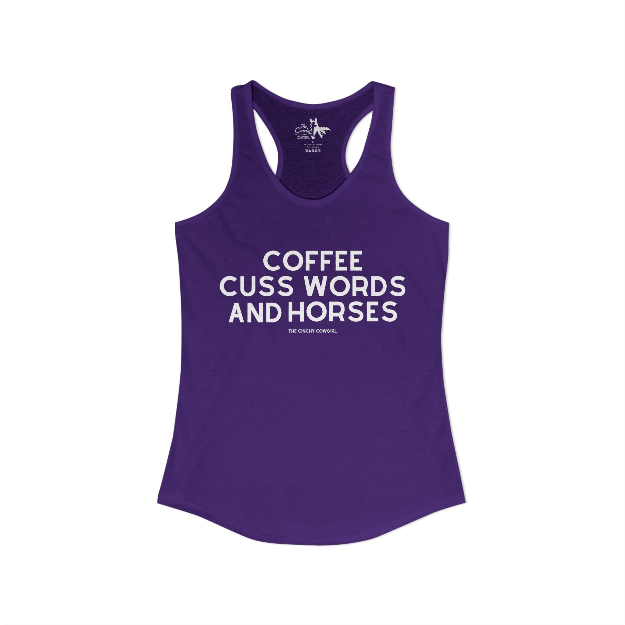 Coffee, Cuss Words And Horses Tank Top Tank Top The Cinchy Cowgirl - Print XS Solid Purple Rush