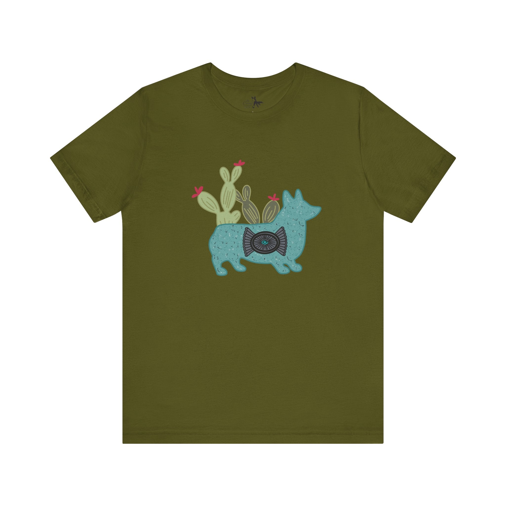 Turquoise Cactus Corgi Short Sleeve Graphic Tee [Multiple Colors] T-Shirt Printify Olive XS