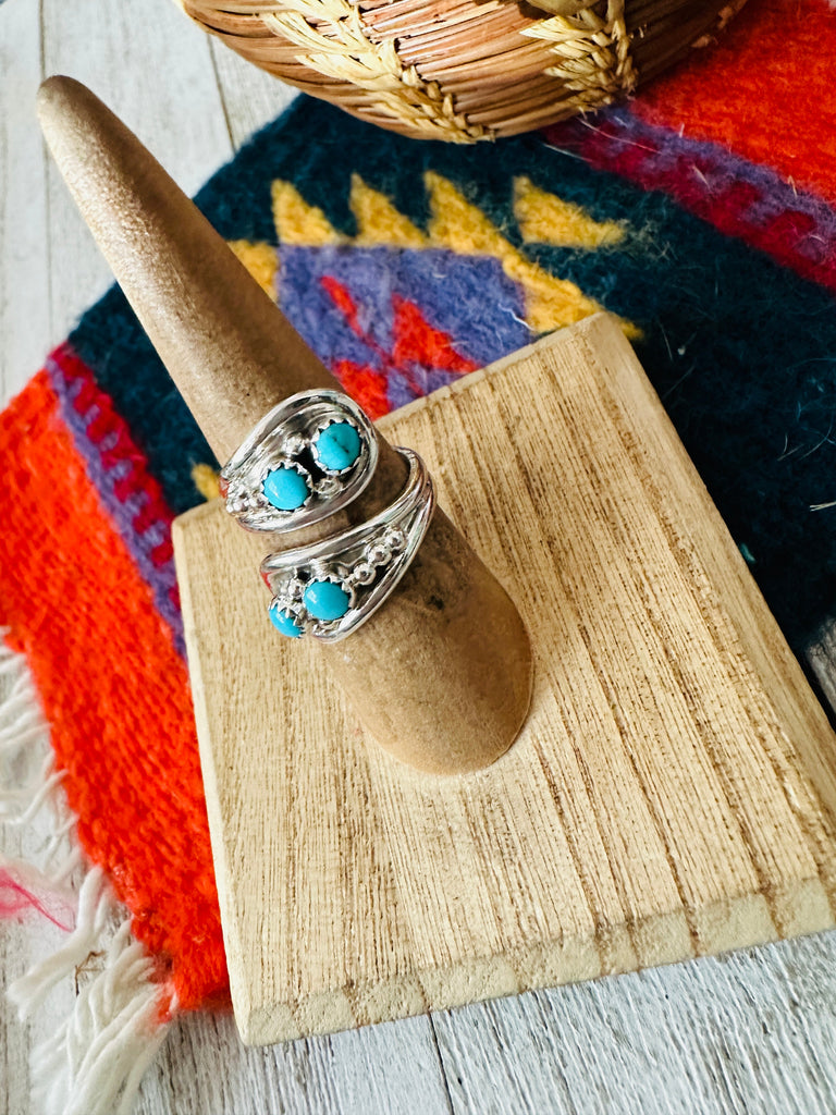 Navajo Turquoise & Sterling Silver Adjustable Cluster Ring NT jewelry Nizhoni Traders LLC   