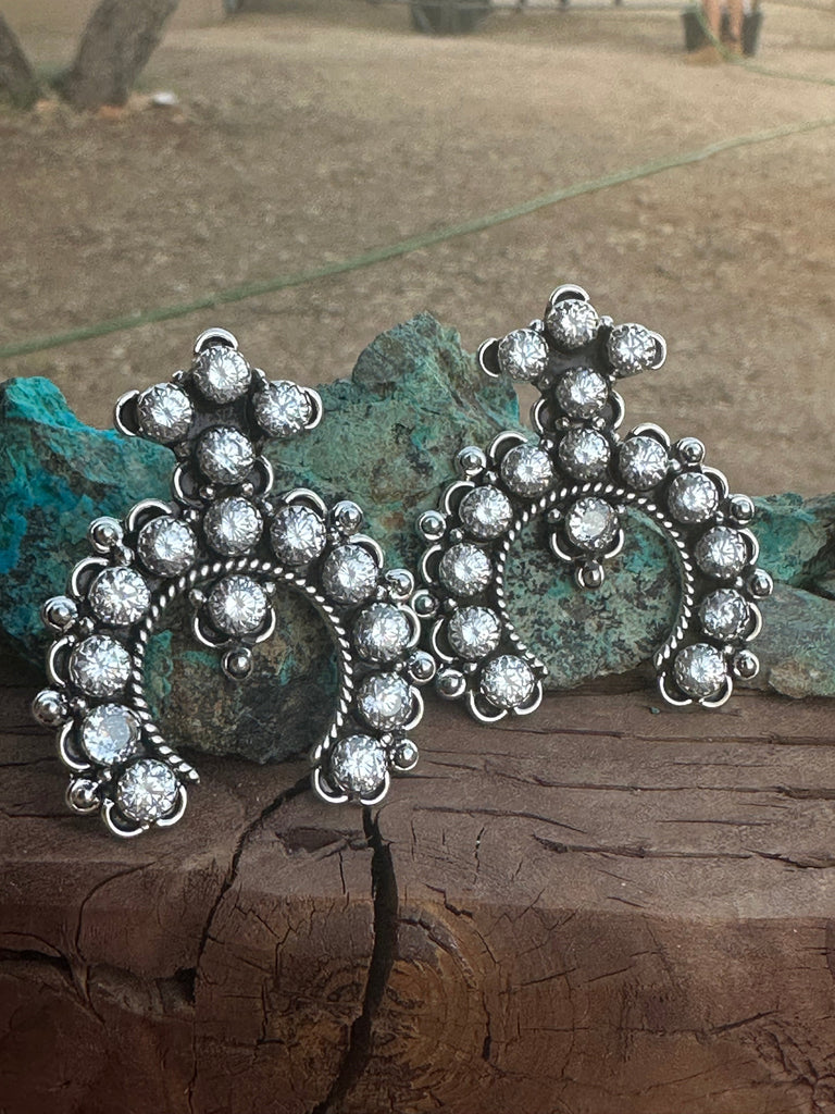 Sparkle Naja Handmade CZ and Sterling Silver Post Earrings NT jewelry Nizhoni Traders LLC   