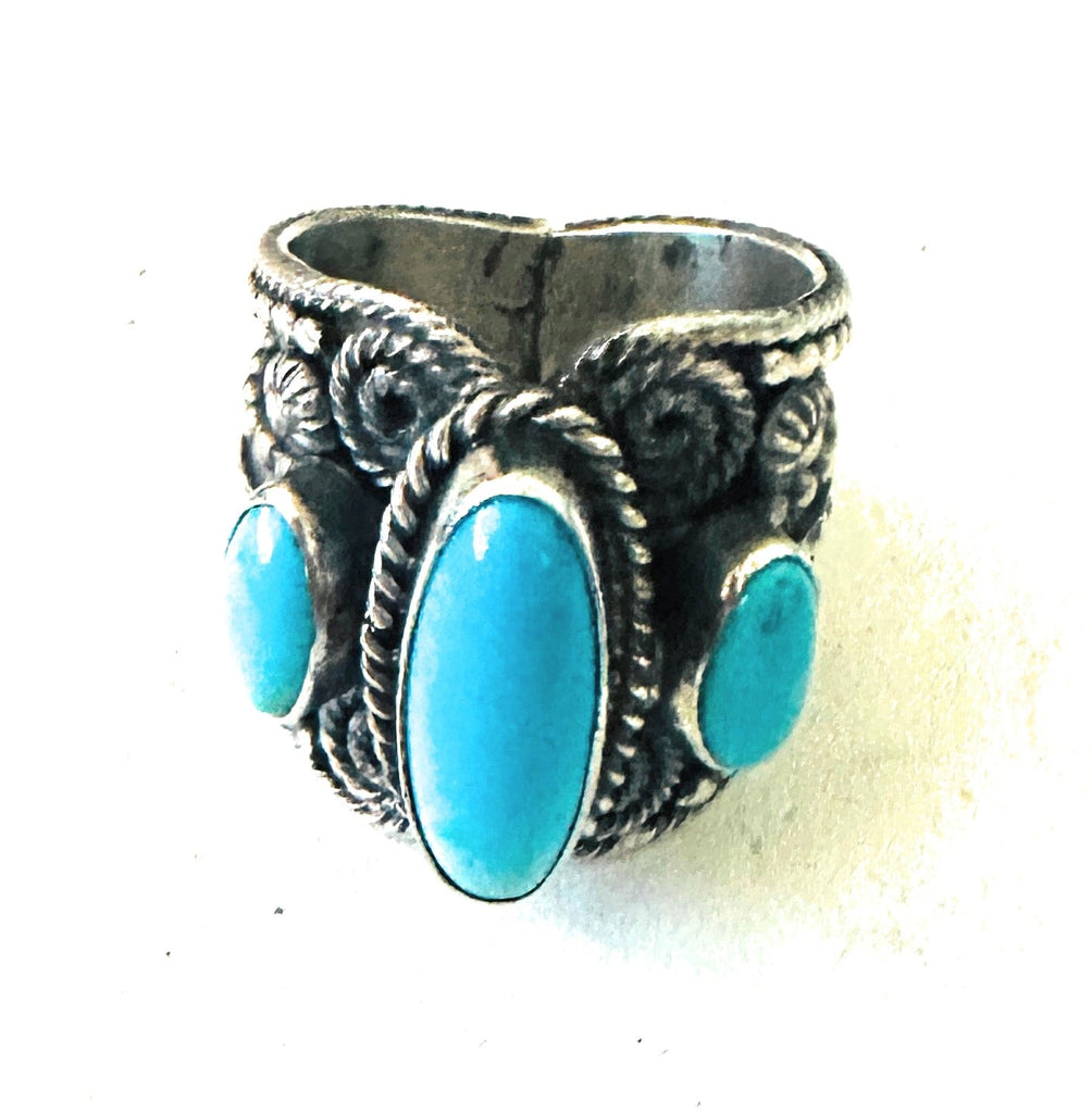 Navajo Sterling Silver and Turquoise Ring Size 9.75 by Hemerson Brown NT jewelry Nizhoni Traders LLC   