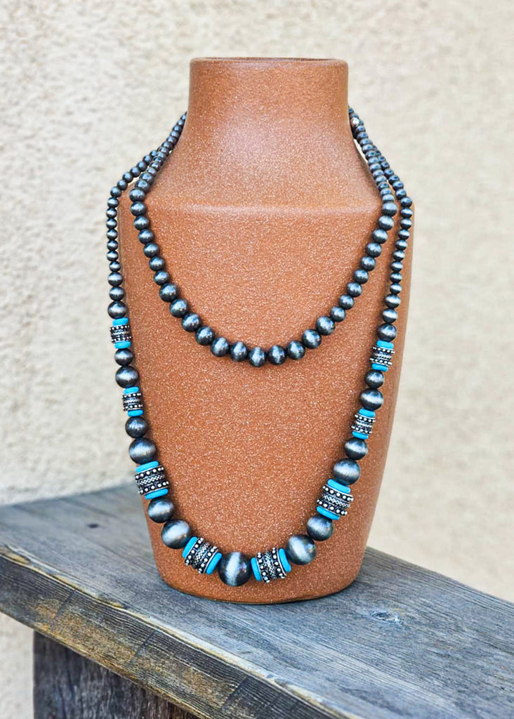 Two Strand Layered Beaded Necklace Necklace Blue Tortoise