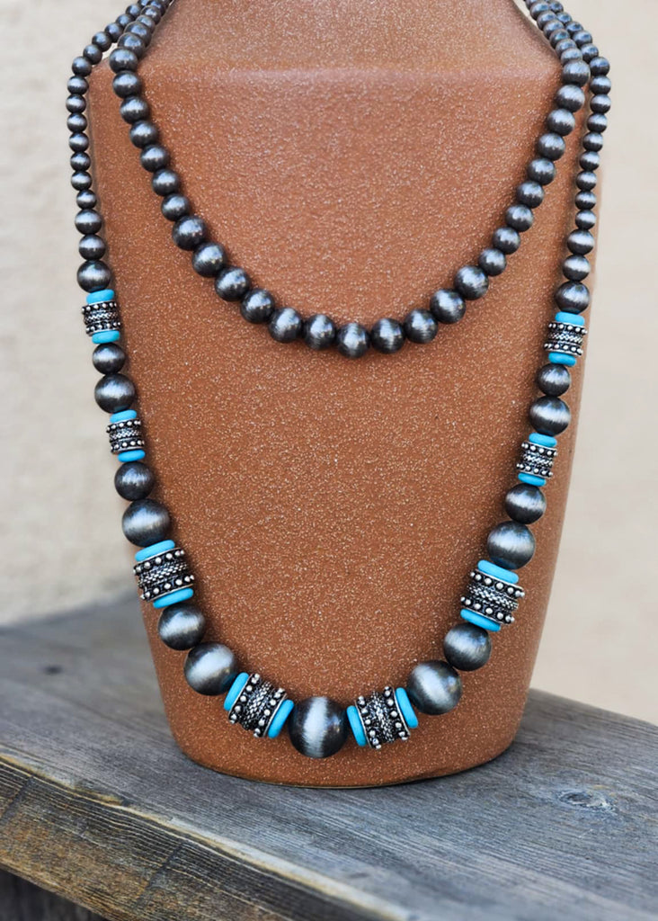 Two Strand Layered Beaded Necklace Necklace Blue Tortoise
