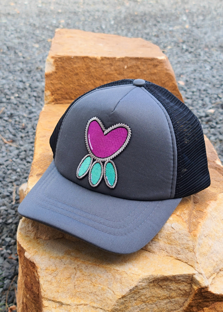 Two Toned Heart Patch Grey And Black Trucker Hat patch trucker hat The Cinchy Cowgirl