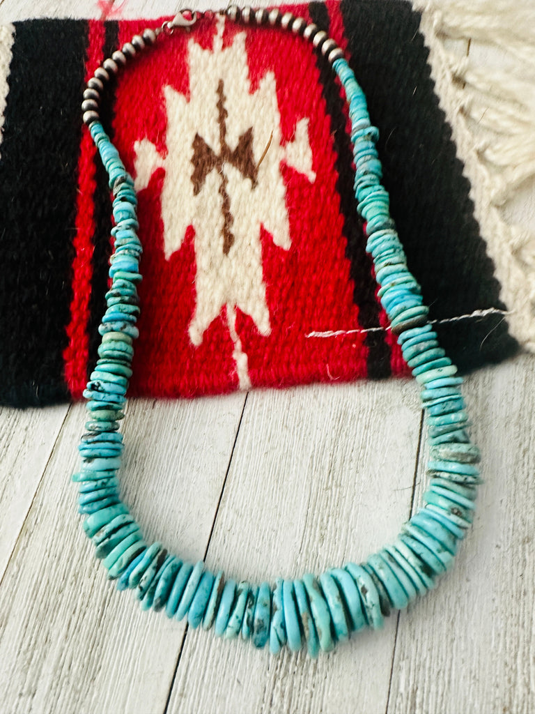 Navajo Turquoise and Sterling Silver Beaded Necklace 20” NT jewelry Nizhoni Traders LLC   
