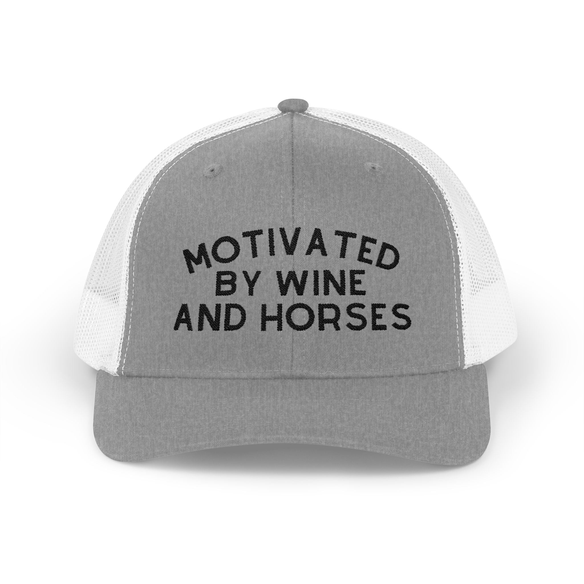 Motivated by Wine & Horses Trucker Hat Embroidered TCC Hat The Cinchy Cowgirl - Print Heather Grey / White