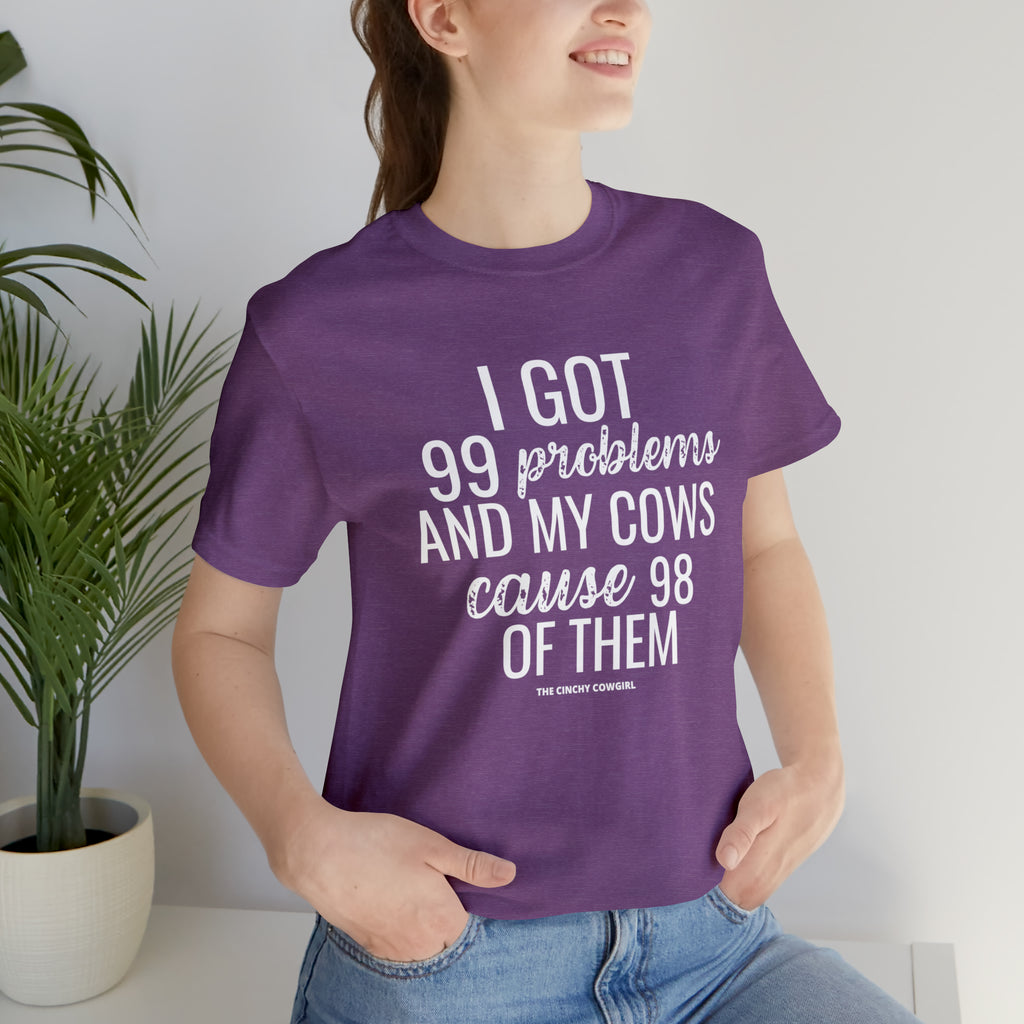 Cow Problems Short Sleeve Tee tcc graphic tee Printify Heather Team Purple XS 