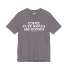 Coffee, Cuss Words And Horses Short Sleeve Tee T-Shirt The Cinchy Cowgirl - Print Storm XS