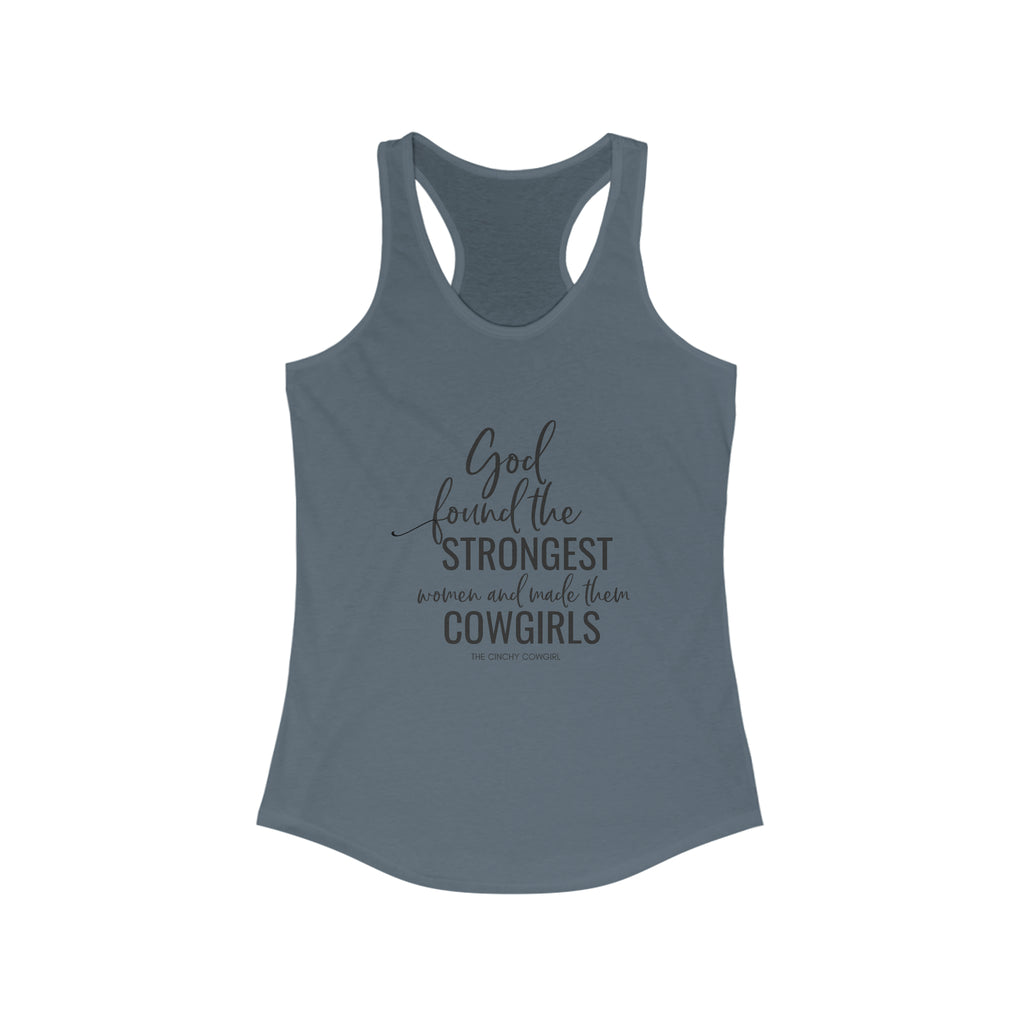 God Found the Strongest Women Racerback Tank tcc graphic tee Printify S Solid Indigo 