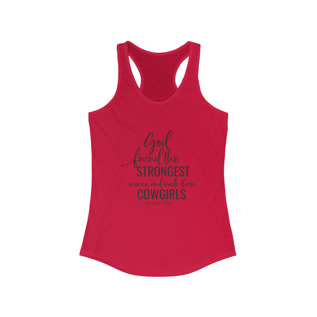 God Found the Strongest Women Racerback Tank tcc graphic tee Printify S Solid Red 