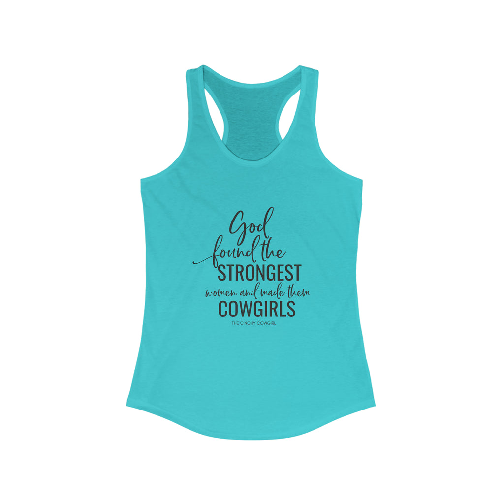 God Found the Strongest Women Racerback Tank tcc graphic tee Printify XS Solid Tahiti Blue 