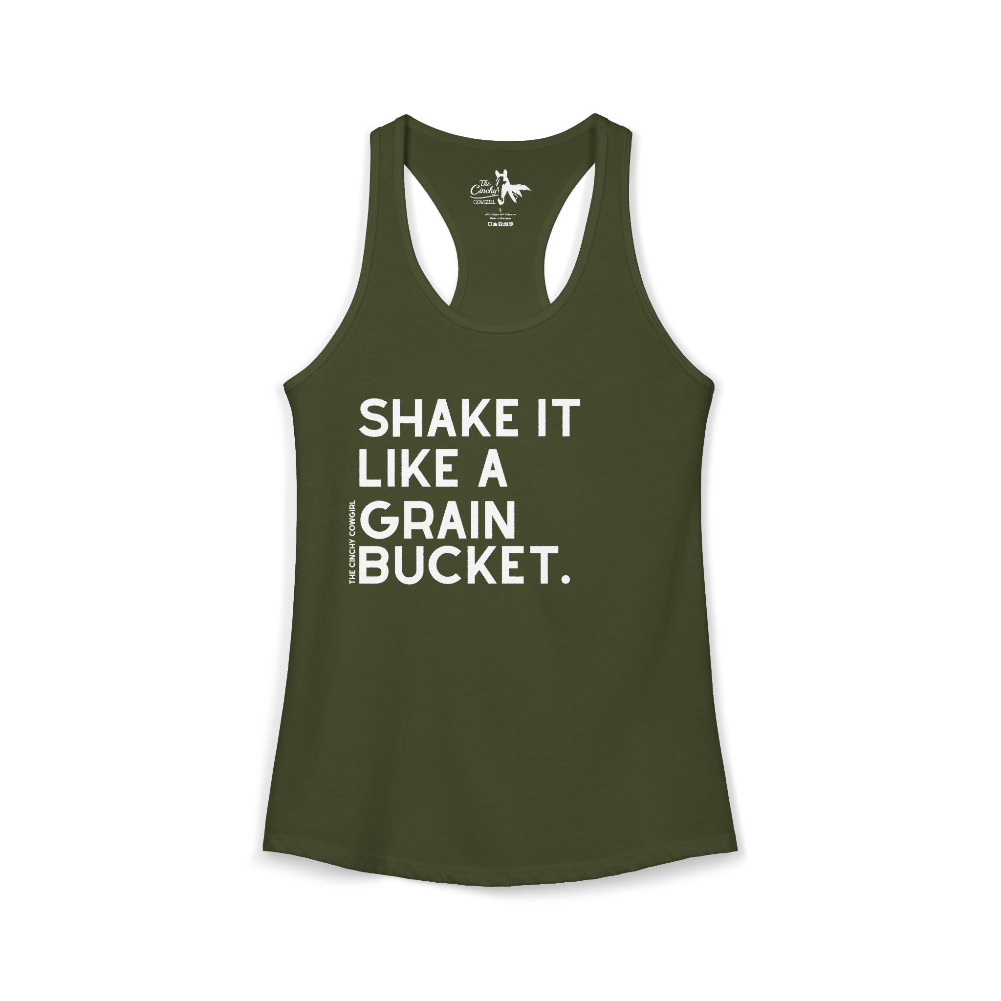 Shake It Like A Grain Bucket Tank Top Tank Top The Cinchy Cowgirl - Print XS Solid Military Green
