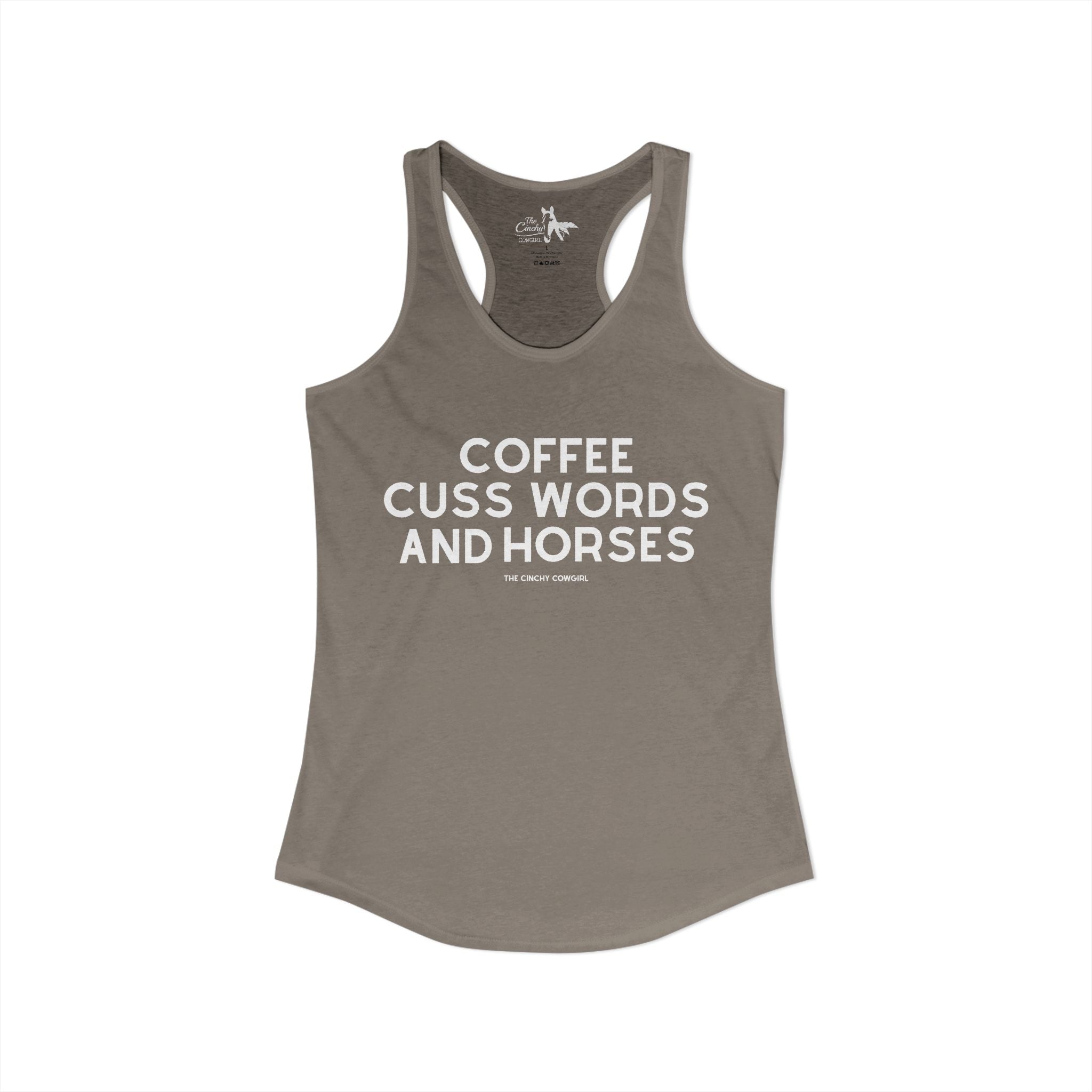 Coffee, Cuss Words And Horses Tank Top Tank Top The Cinchy Cowgirl - Print XS Solid Warm Gray