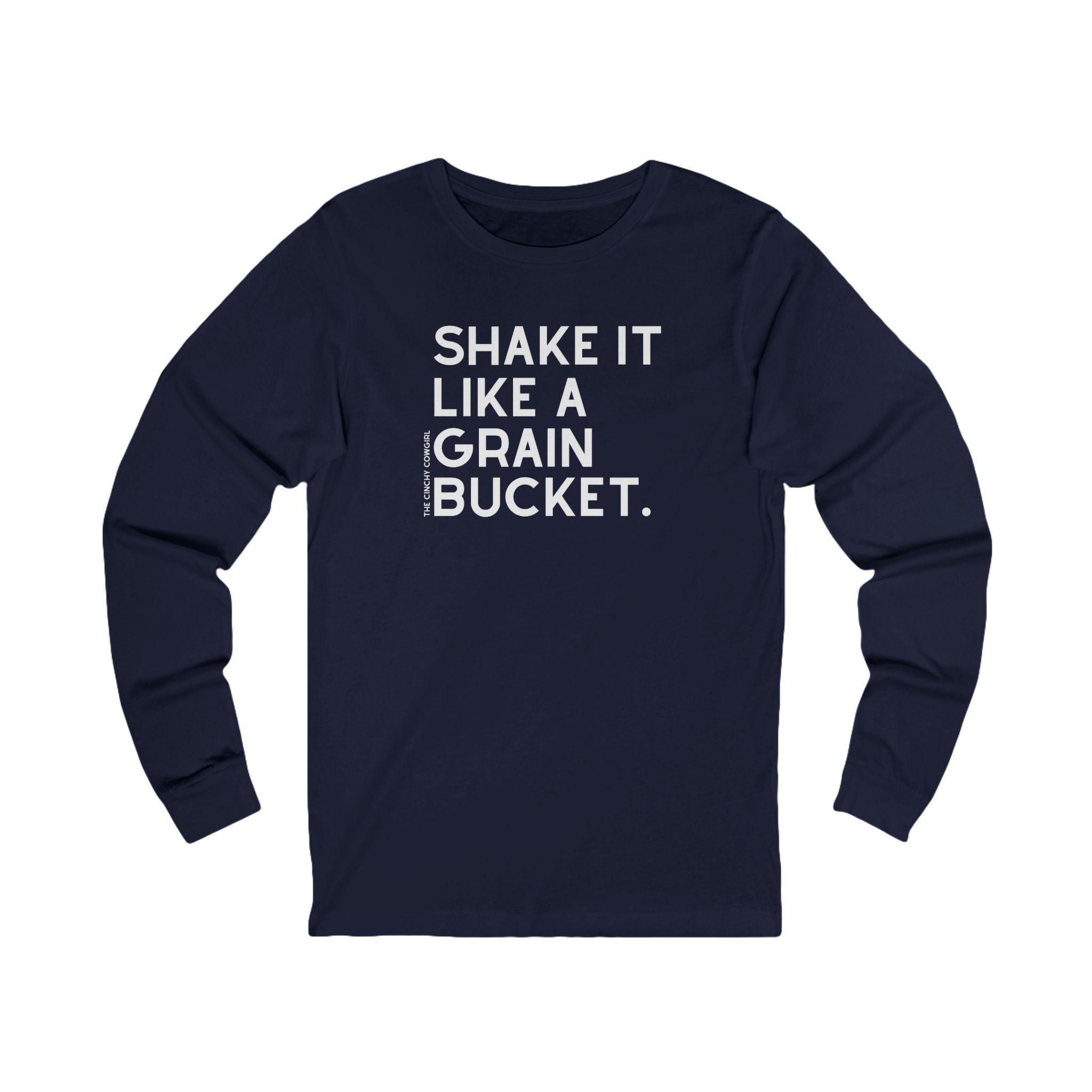 Shake It Like A Grain Bucket Long Sleeve Tee Long-sleeve The Cinchy Cowgirl - Print S Navy