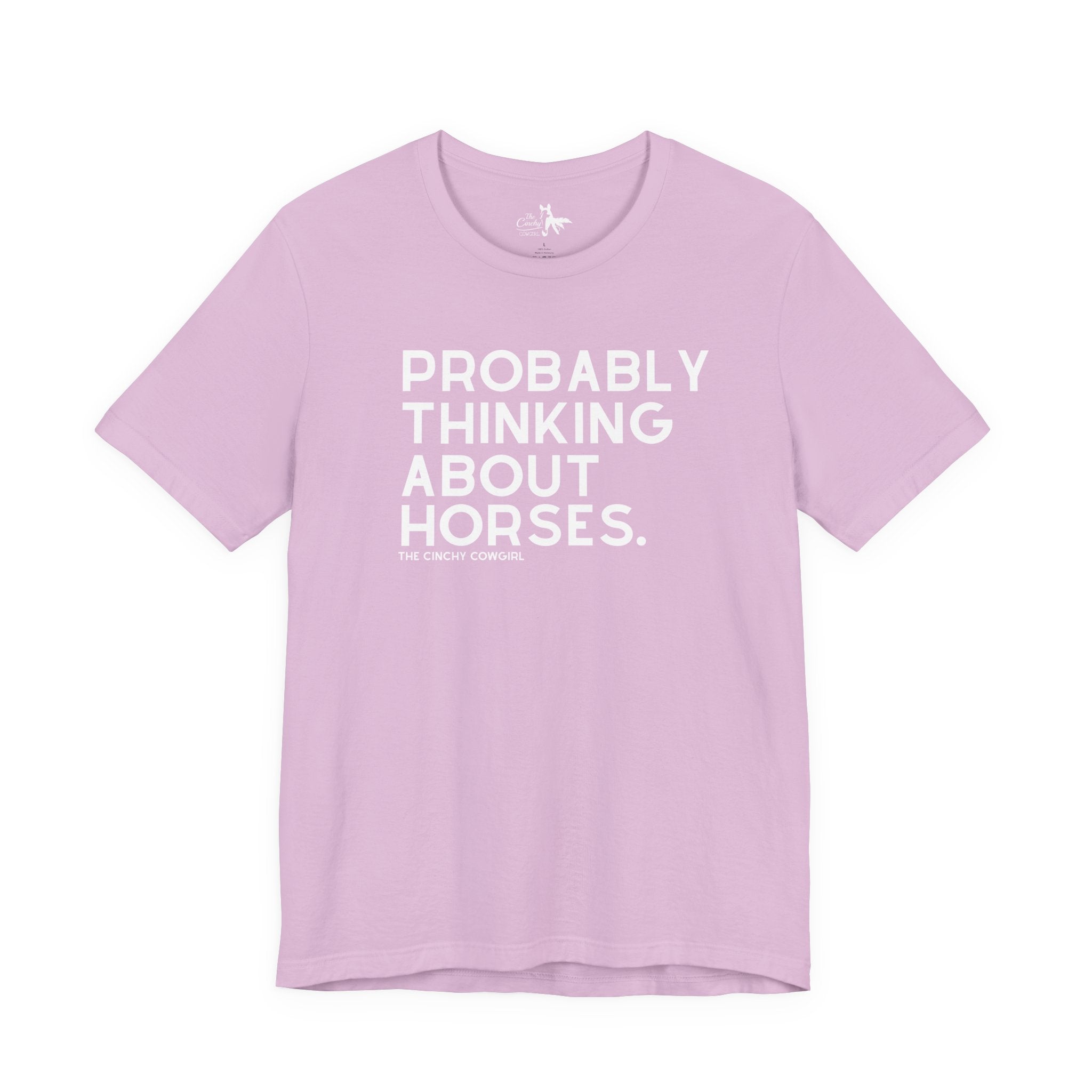 Probably Thinking About Horses Short Sleeve Tee Graphic Tee The Cinchy Cowgirl - Print Lilac XS