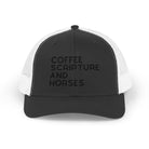 Embroidered Coffee Scripture and Horses Trucker Hat [23 Colors] Embroidered TCC Hat The Cinchy Cowgirl - Print Black / White