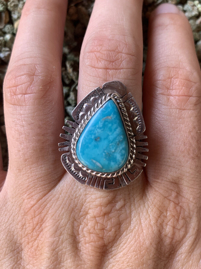 Teardrop Braided Turquoise Ring NT jewelry Nizhoni Traders LLC   