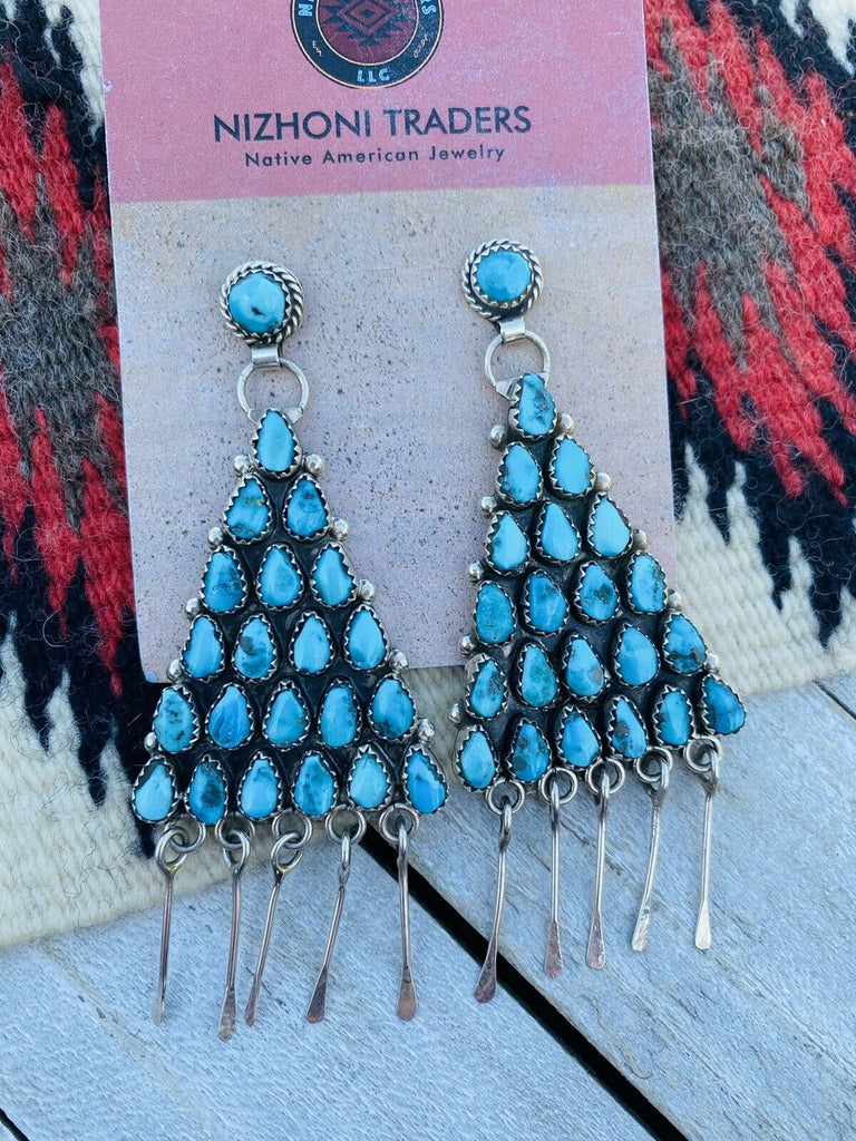 Sleeping Beauty Triangle Dangle Earrings NT jewelry Nizhoni Traders LLC   