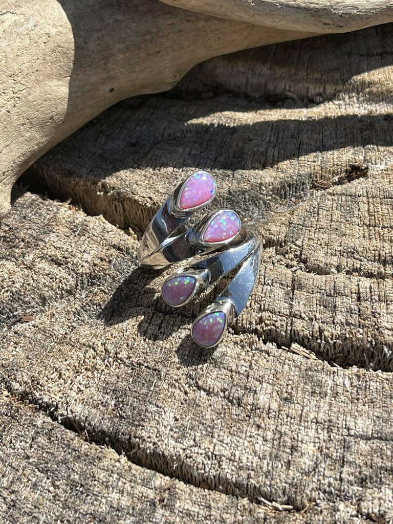 Navajo Sterling Silver Pink/ Purple Opal Adjustable 4 Stone Ring NT jewelry Nizhoni Traders LLC   