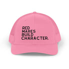 Red Mares Build Character Trucker Hat Embroidered TCC Hat The Cinchy Cowgirl - Print Pink