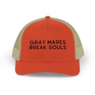 Gray Mares Break Souls Trucker Hat Embroidered TCC Hat The Cinchy Cowgirl - Print Rustic Orange / Khaki
