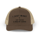 Embroidered I Just Want To Eat Tacos & Ride My Horse Trucker Hat Embroidered TCC Hat The Cinchy Cowgirl - Print Brown / Khaki