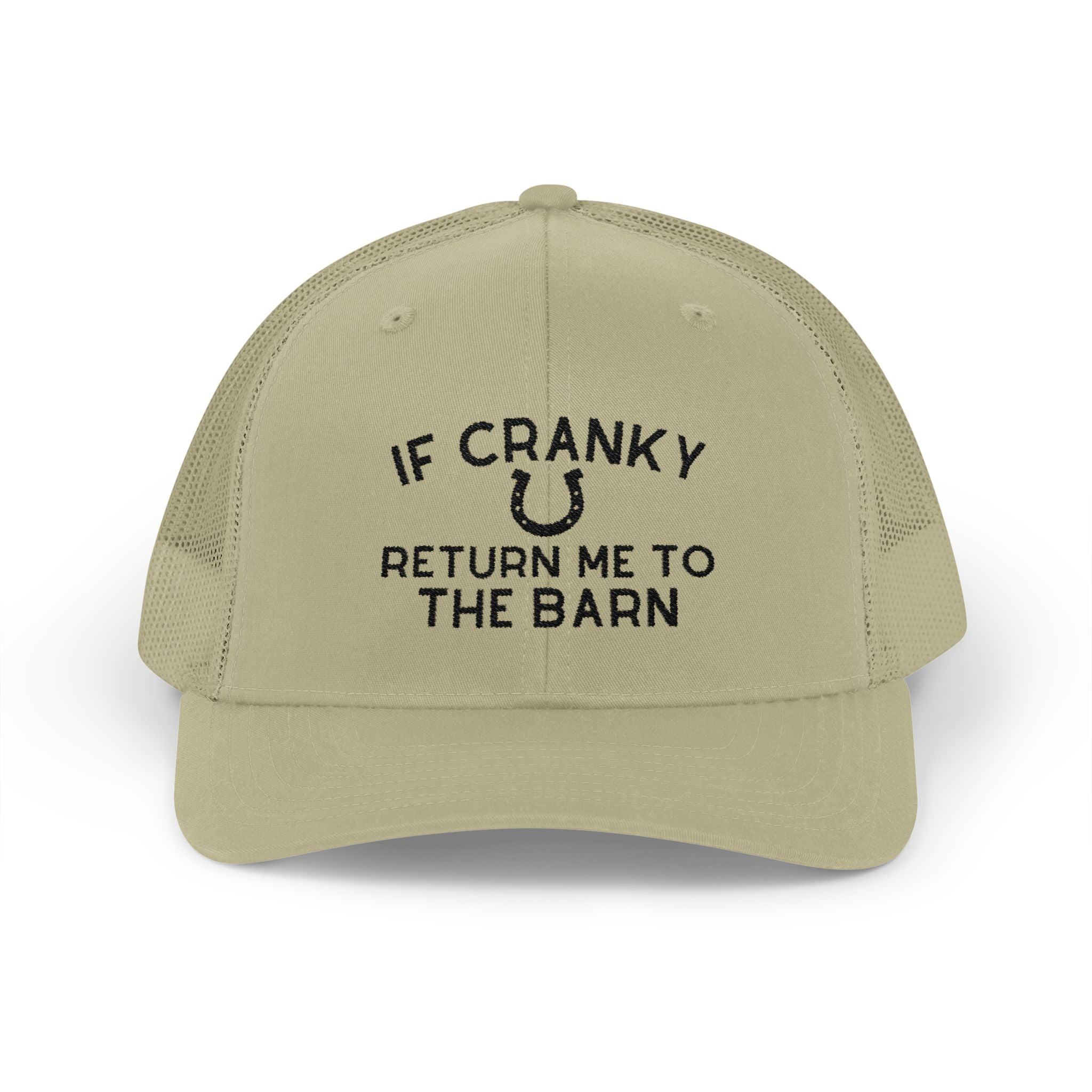 If Cranky Return Me To The Barn Trucker Hat Embroidered TCC Hat The Cinchy Cowgirl - Print Khaki