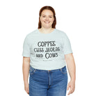 Coffee Cuss Words & Cows Short Sleeve Graphic Tee T-Shirt The Cinchy Cowgirl - Print Heather Ice Blue S