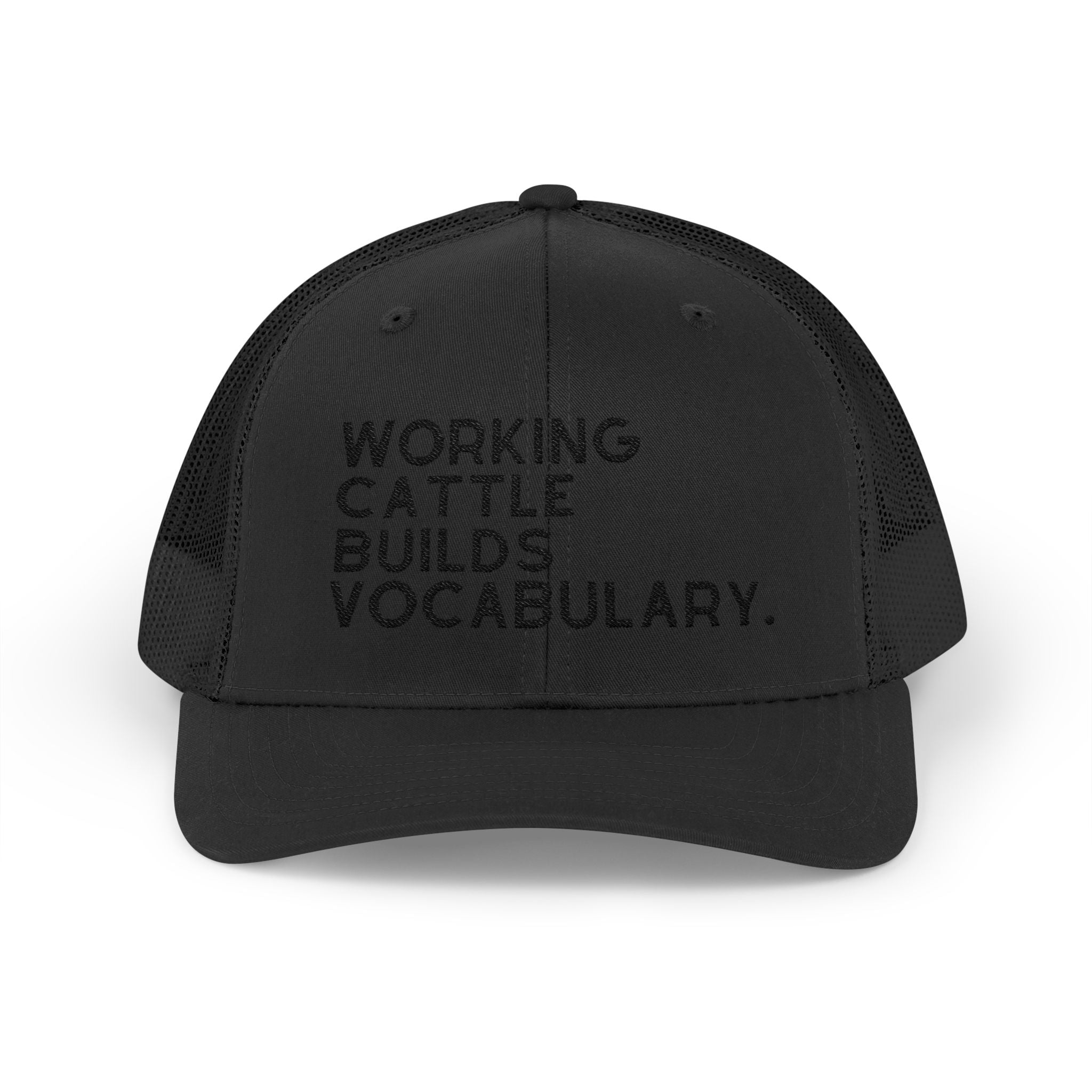 Embroidered Working Cattle Builds Vocabulary Trucker Hat [23 Colors] Embroidered TCC Hat The Cinchy Cowgirl - Print Black