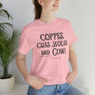 Coffee Cuss Words & Cows Short Sleeve Graphic Tee T-Shirt The Cinchy Cowgirl - Print Pink S