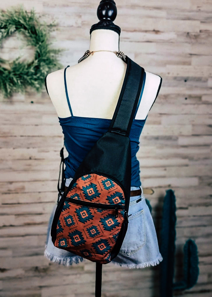 Brown & Teal Aztec Sling Bag sling bag The Cinchy Cowgirl   