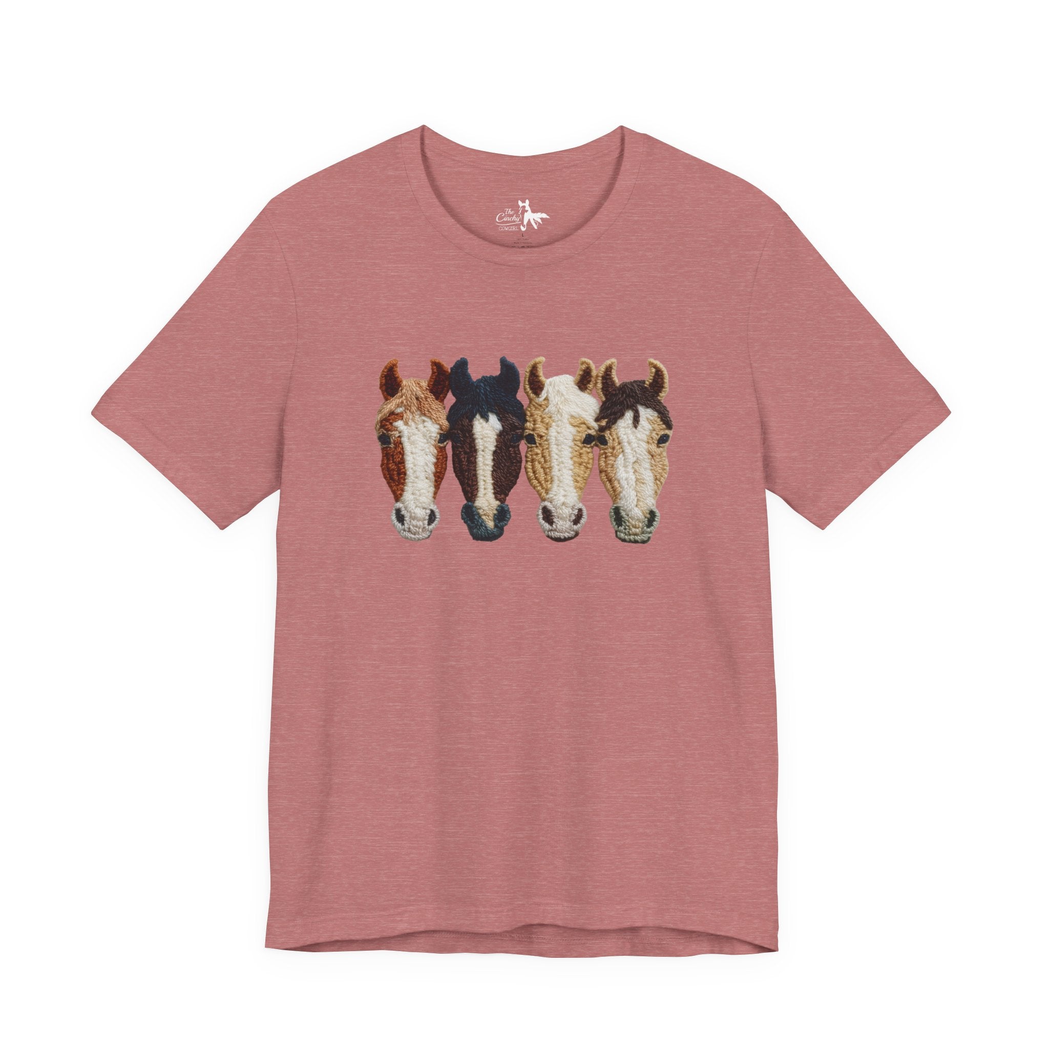 Faux Crochet Horses Short Sleeve Tee Graphic Tee The Cinchy Cowgirl - Print Heather Mauve XS