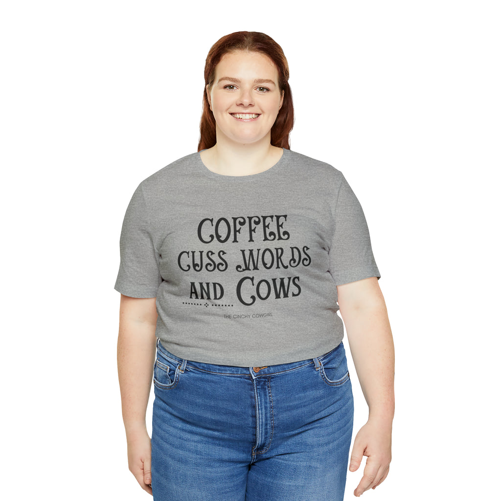 Coffee Cuss Words & Cows Short Sleeve Graphic Tee T-Shirt Printify   