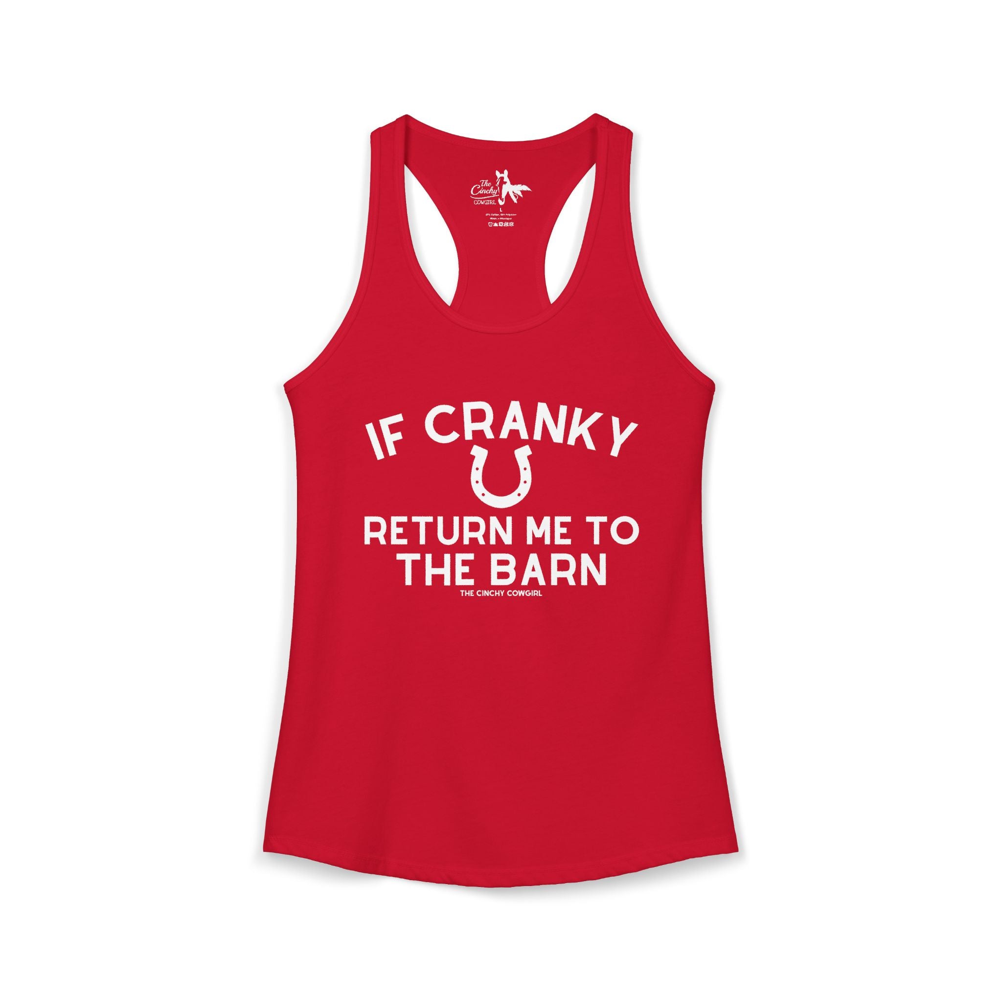 If Cranky Return Me To The Barn Tank Top Tank Top The Cinchy Cowgirl - Print XS Solid Red