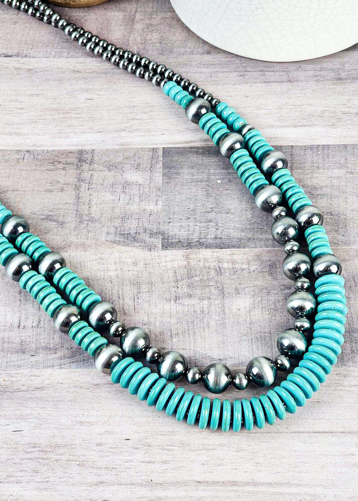 Two Strand Navajo Pearls & Turquoise Colored Beaded Necklace