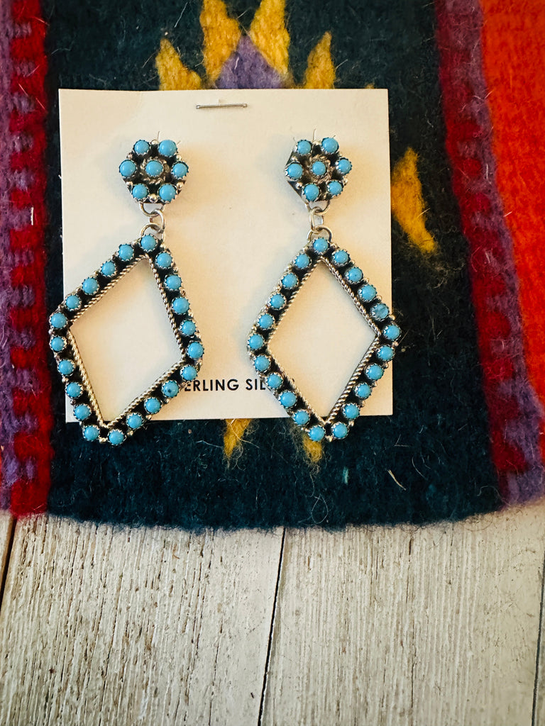 The Turquoise Diamond Dangle Earrings NT jewelry Nizhoni Traders LLC   