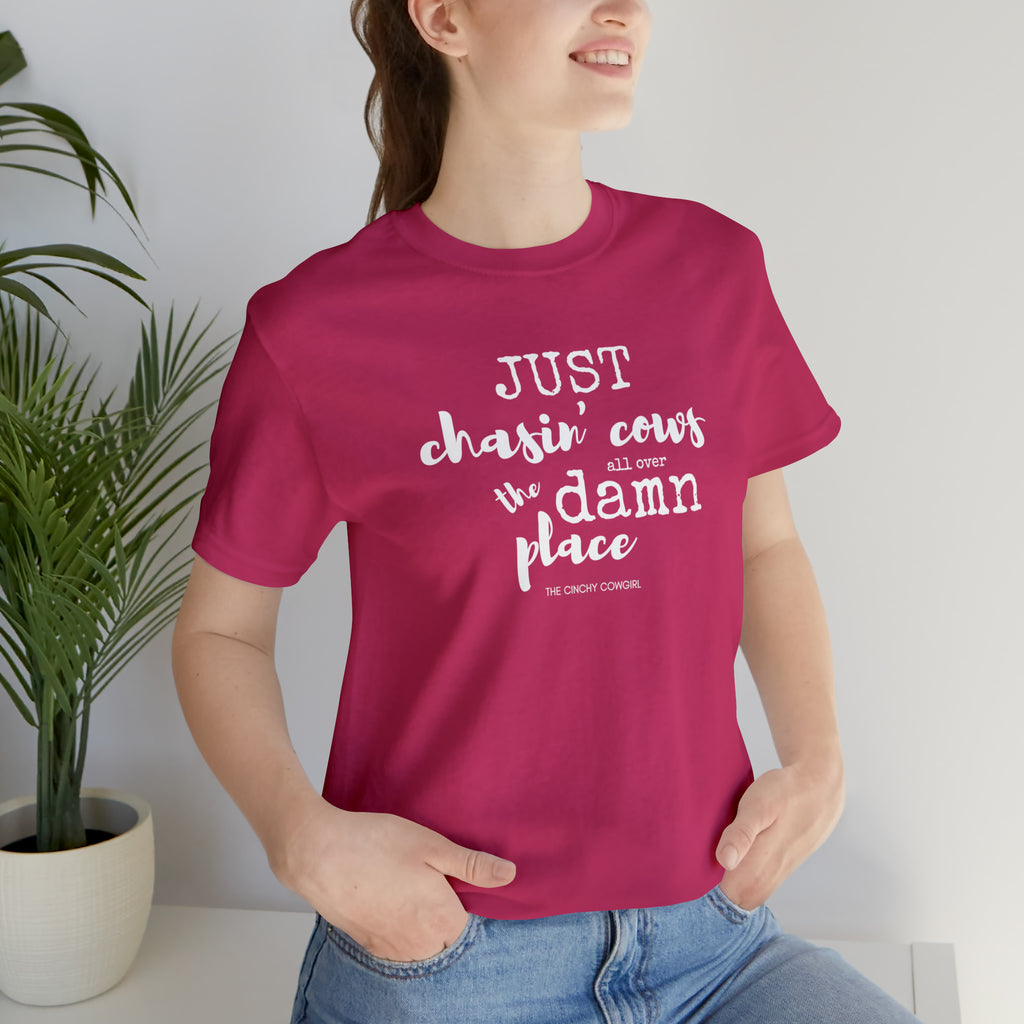 Just Chasin' Cows Short Sleeve Tee tcc graphic tee Printify Berry XS 