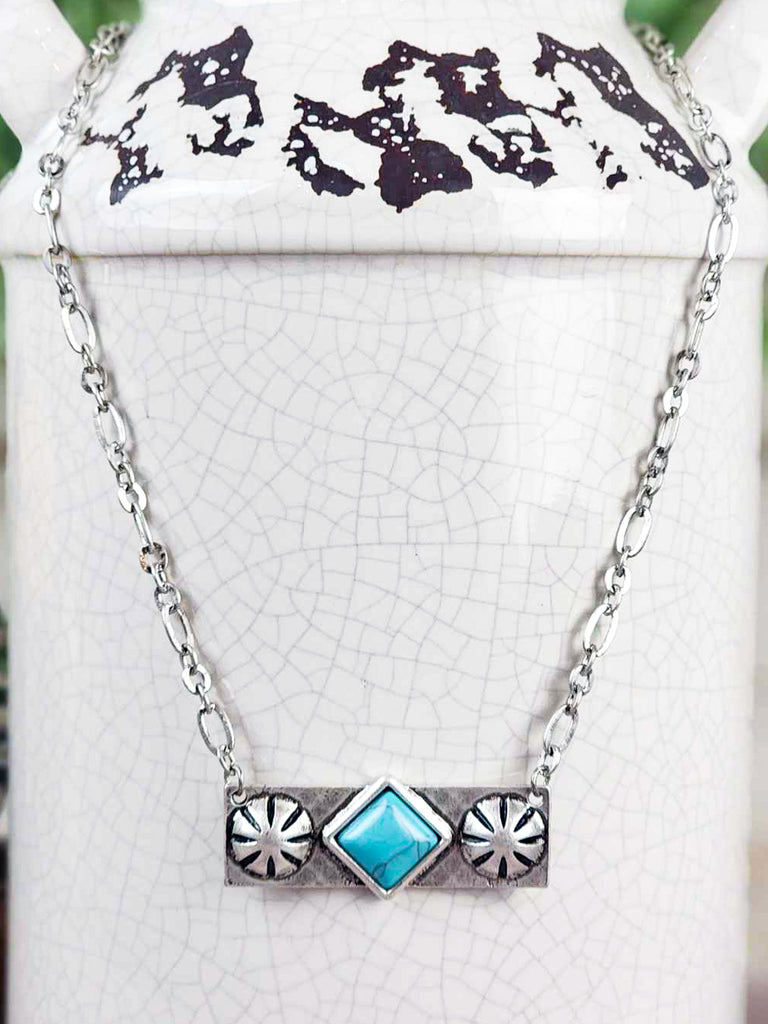 Turquoise Colored Stone Bar Necklace