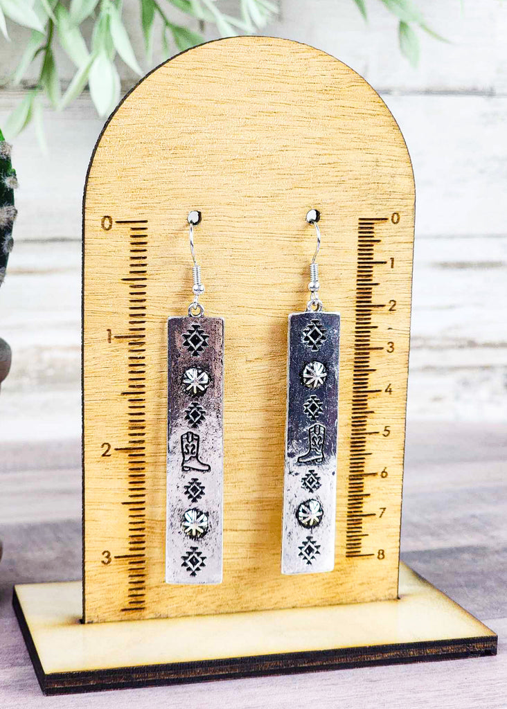 Stamped Boots Antique Silver Bar Earring earrings Blue Tortoise   