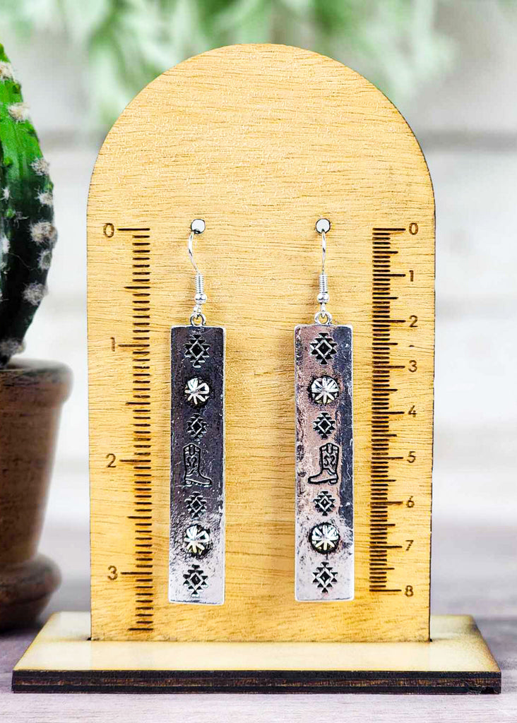Stamped Boots Antique Silver Bar Earring earrings Blue Tortoise   
