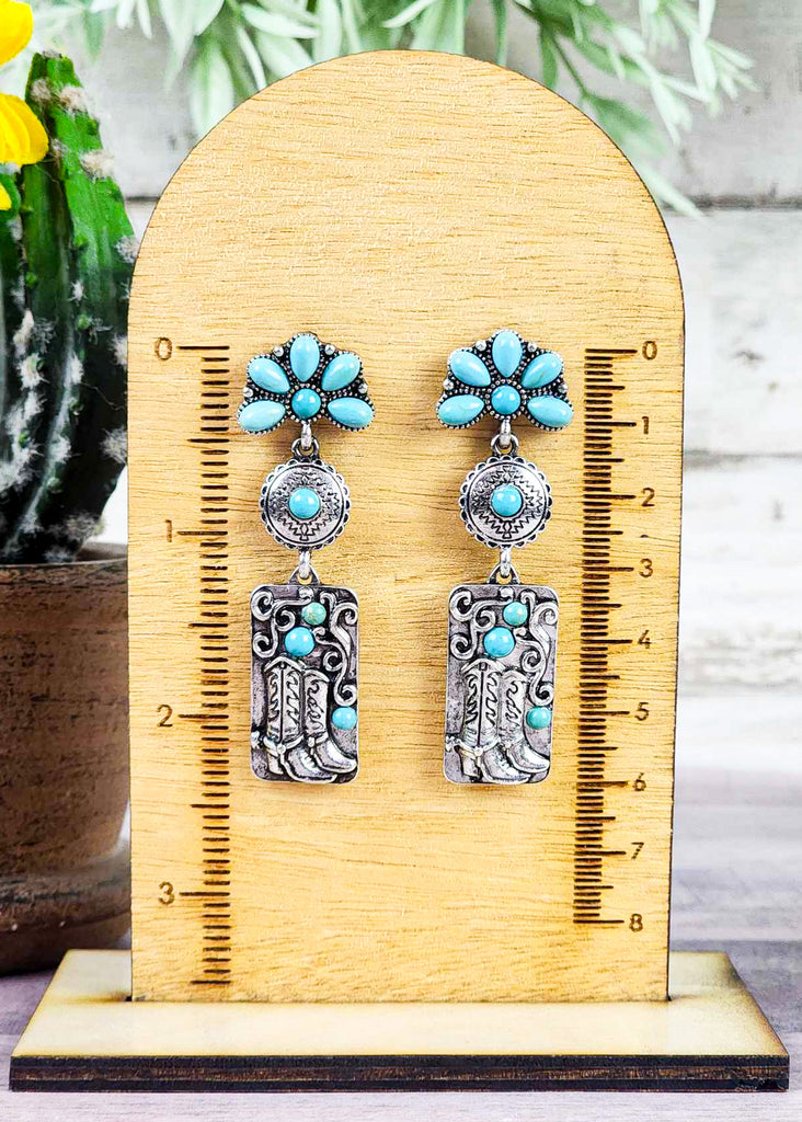 Antique Silver Boots & Floral Earrings earrings Blue Tortoise   