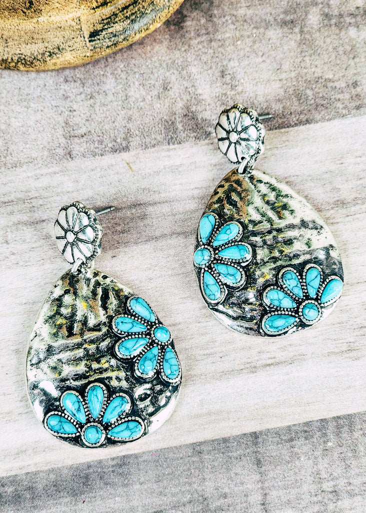 Tear Drop Turquoise Floral Earring