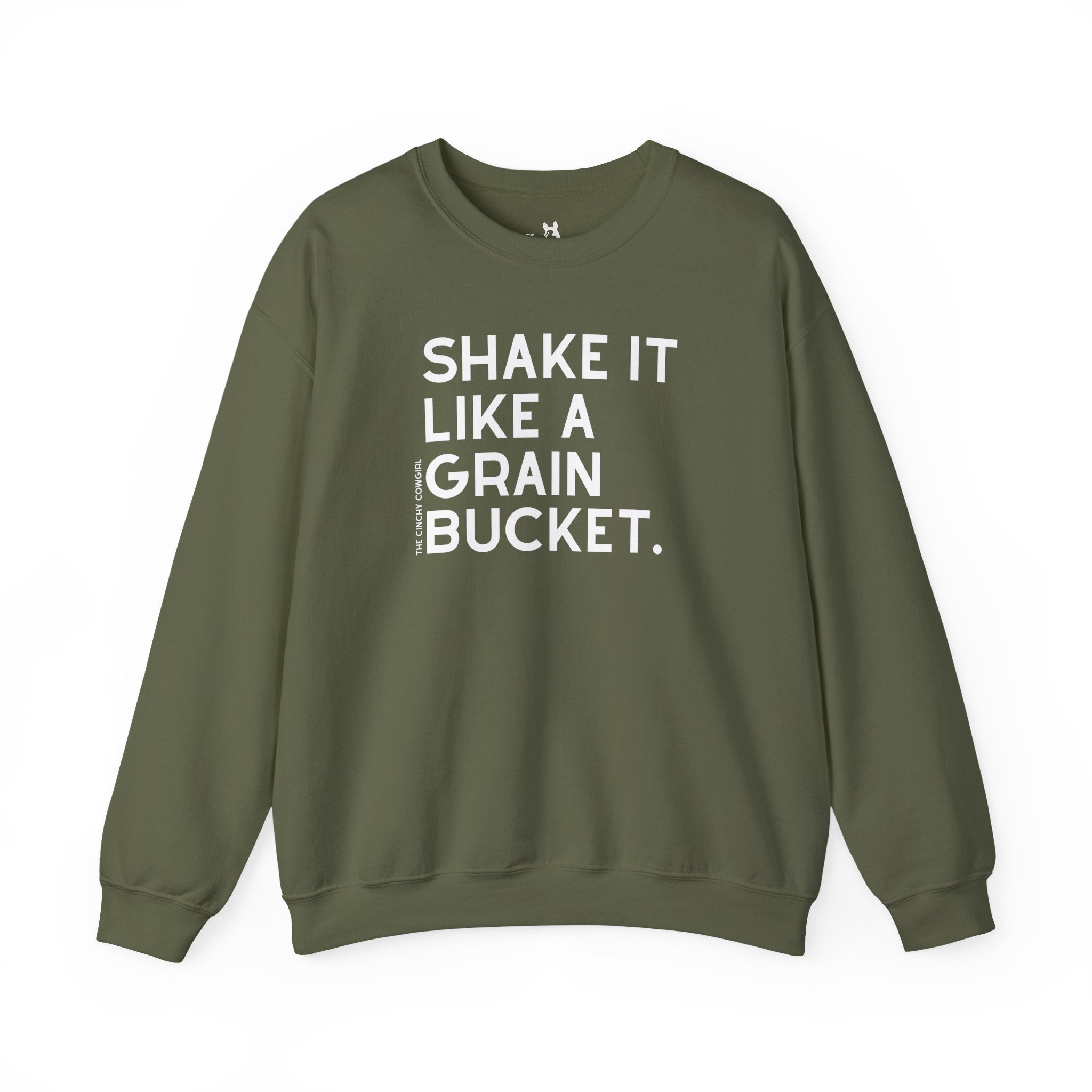 Shake It Like A Grain Bucket Pullover Sweatshirt The Cinchy Cowgirl - Print S Military Green