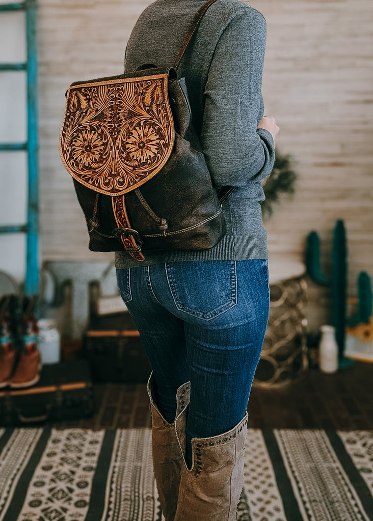 Western Floral Tooled Backpack Backpack Myra   