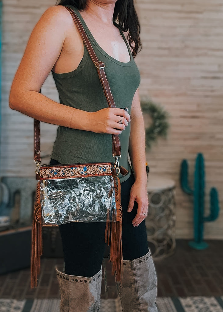 Blue Floral Tooled Clear Handbag Handbag Sorrel South   